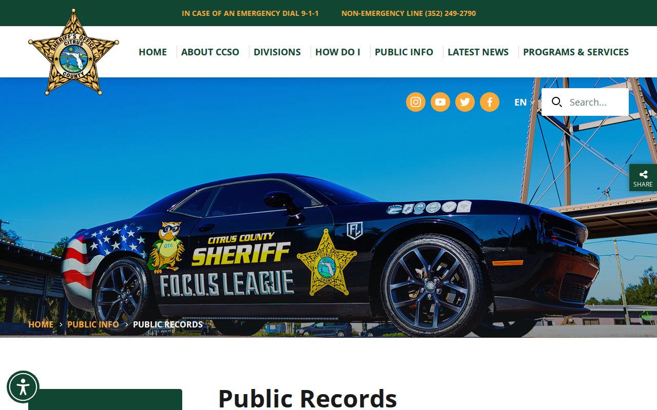 Citrus County arrest record request and booking photo policy