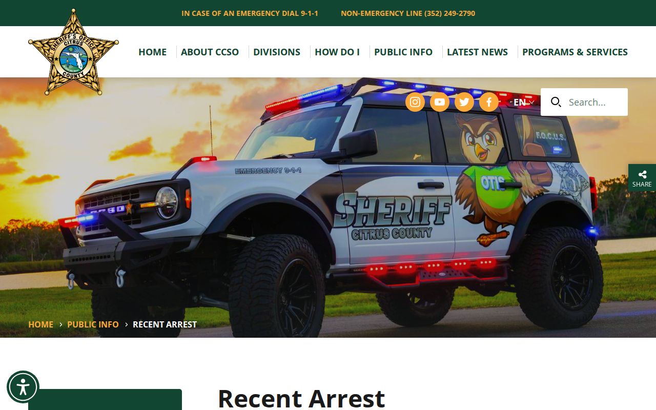Citrus County busted mugshots ten-day arrest report landing page