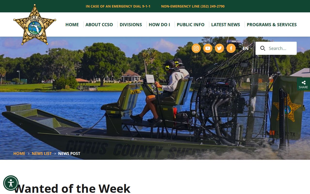 Citrus County Sheriff's Office Wanted of the Week source page