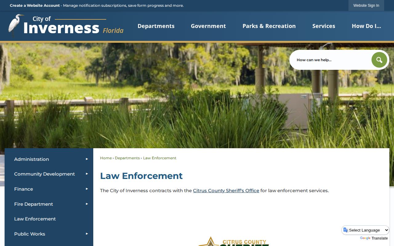 Inverness official contracted law enforcement page for arrest records